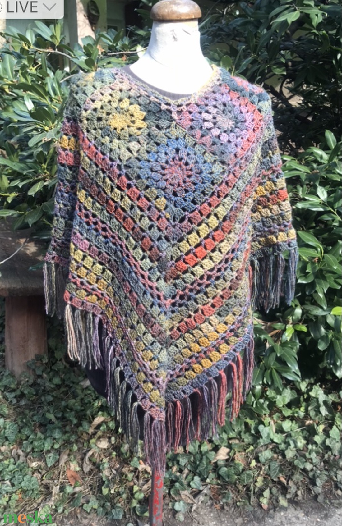 Jazzy Őszidő mandala poncsó egyedi horgolt Poncsó 40-46 - ruha & divat - női ruha - poncsó - Meska.hu