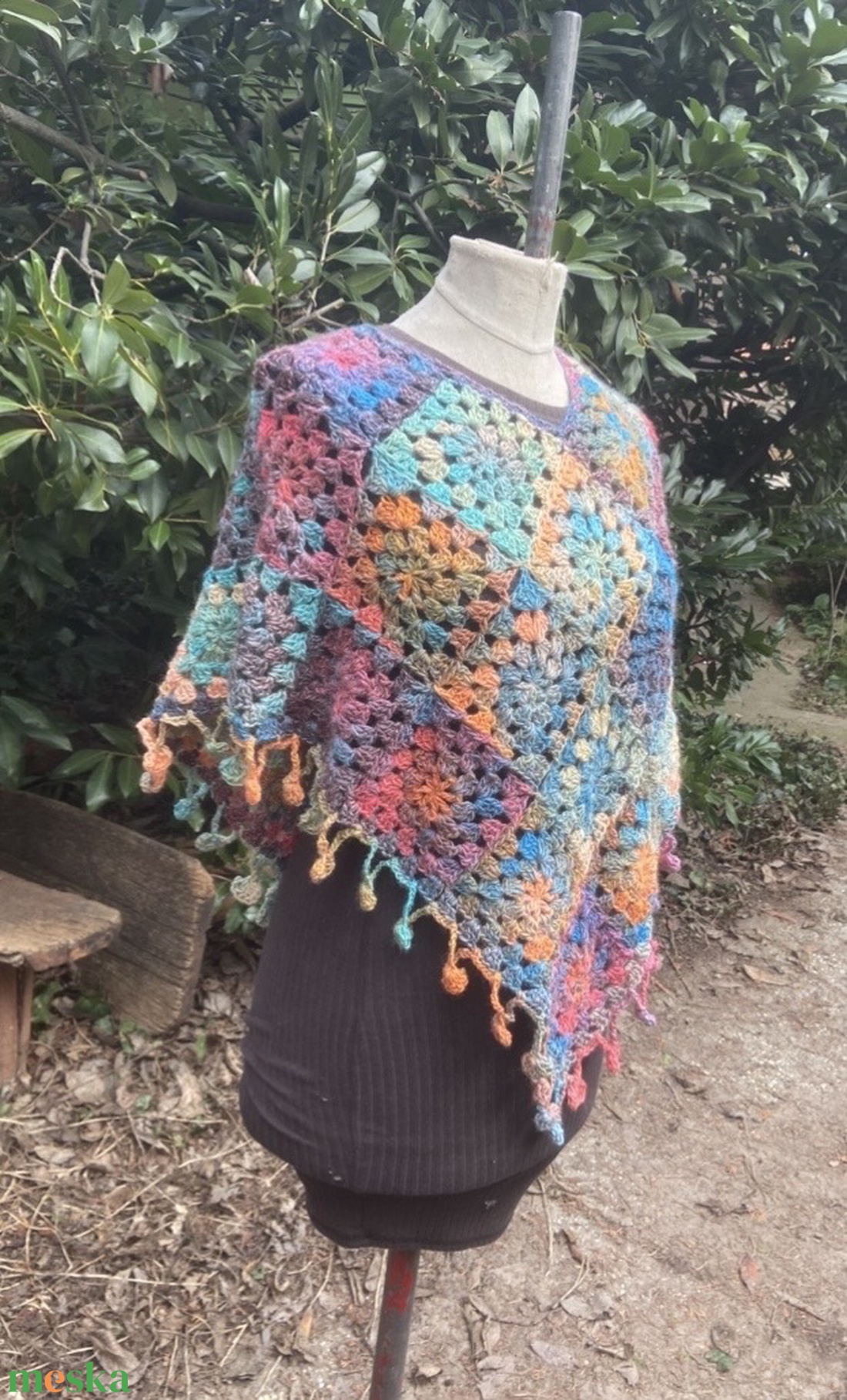 Jazzy Extra Szivárvány Tündér  Poncsó horgolt mandala poncsó - ruha & divat - női ruha - poncsó - Meska.hu