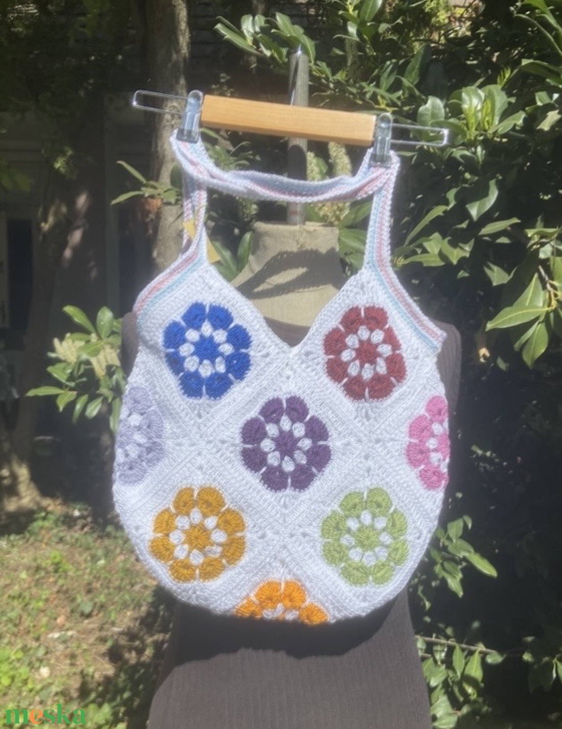 Szivárvány horgolt táska, fesztivál táska - táska & tok - kézitáska & válltáska - válltáska - Meska.hu