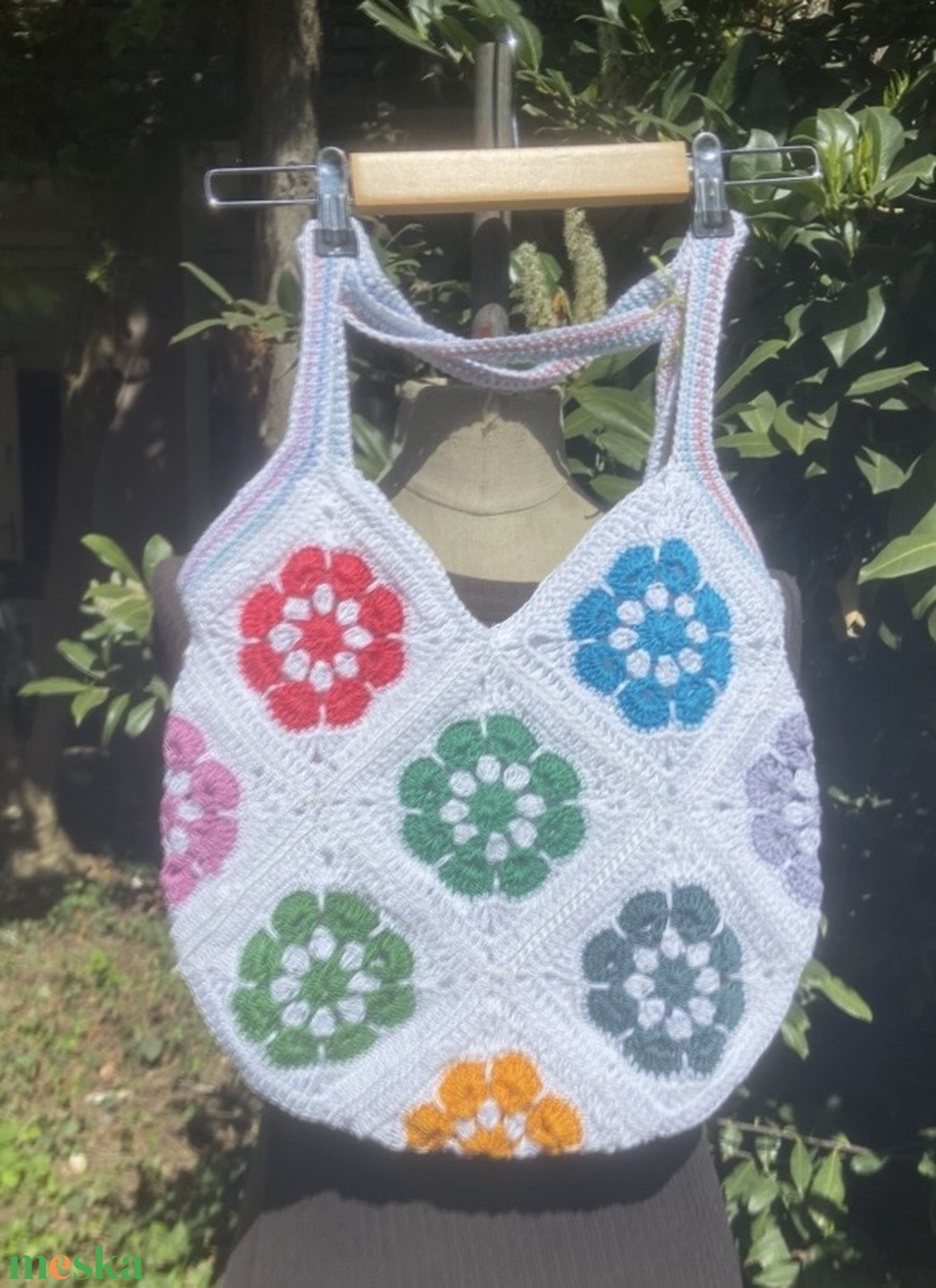 Szivárvány horgolt táska, fesztivál táska - táska & tok - kézitáska & válltáska - válltáska - Meska.hu