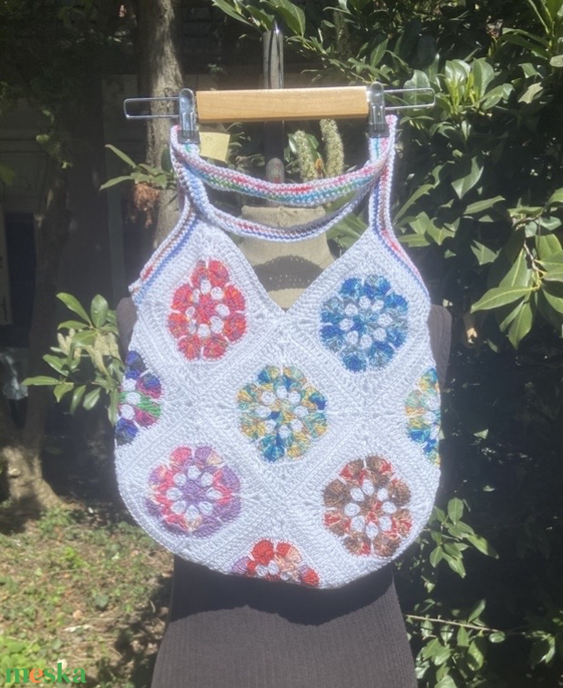 Szivárvány horgolt táska, fesztivál táska - táska & tok - kézitáska & válltáska - válltáska - Meska.hu