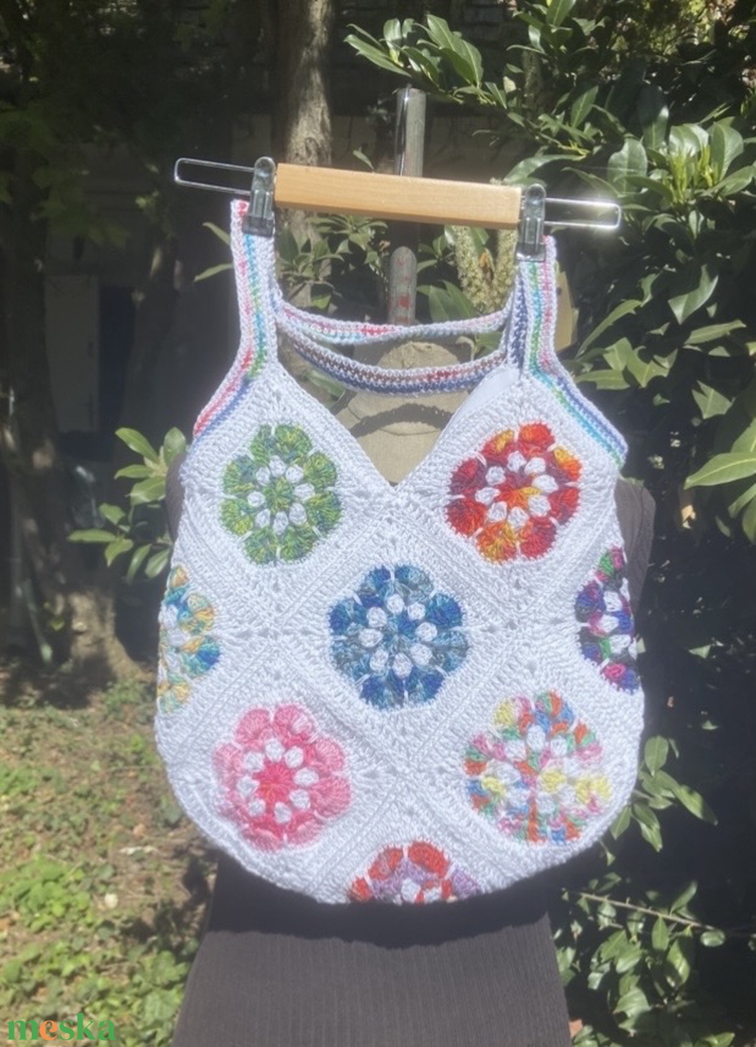 Szivárvány horgolt táska, fesztivál táska - táska & tok - kézitáska & válltáska - válltáska - Meska.hu