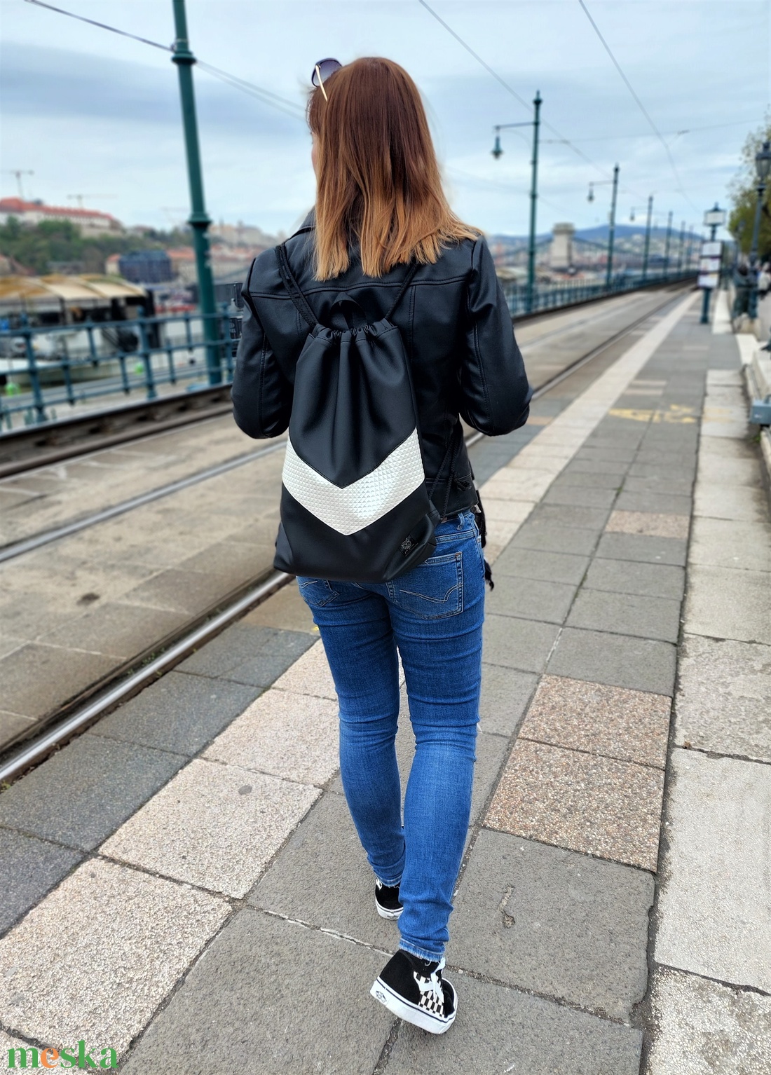New York gym bag fekete-fehér piramismintás színben - táska & tok - hátizsák - tornazsák, gymbag - Meska.hu