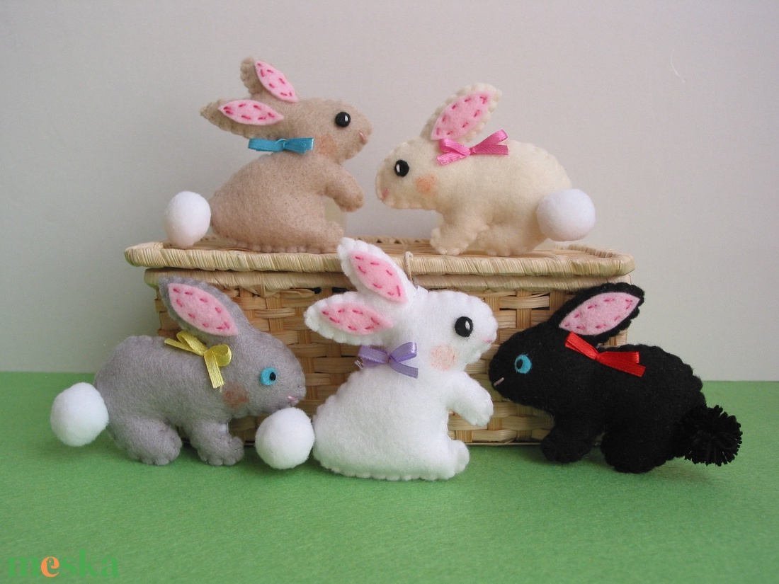 Filc húsvéti dekorációs csomag-nyuszikák(5db) - ünnepi díszek, dekorációk - húsvéti díszek és dekorációk - húsvéti tojásfadíszek - Meska.hu