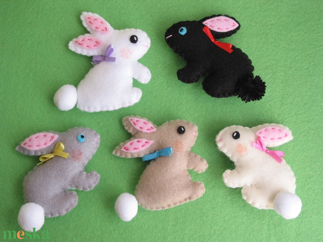 Filc húsvéti dekorációs csomag-nyuszikák(5db) - ünnepi díszek, dekorációk - húsvéti díszek és dekorációk - húsvéti tojásfadíszek - Meska.hu
