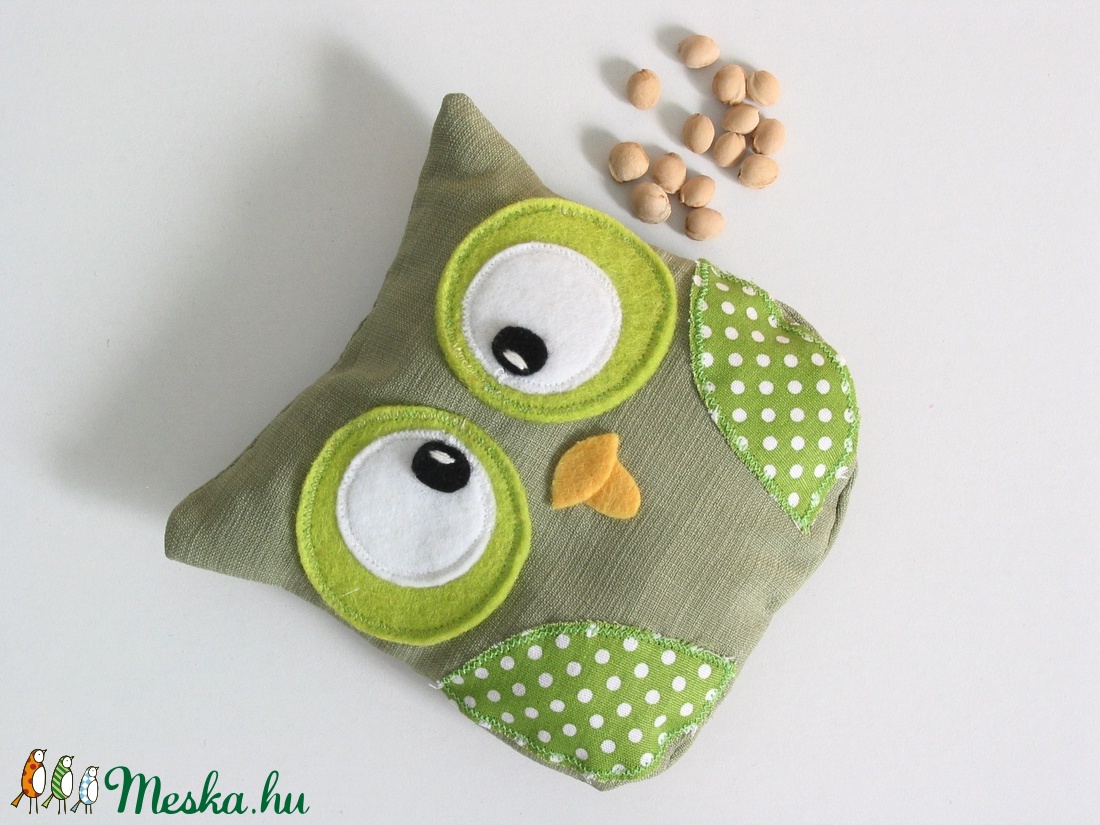 Bagoly doktor- meggymag párna (zöld-pöttyös) -  - Meska.hu