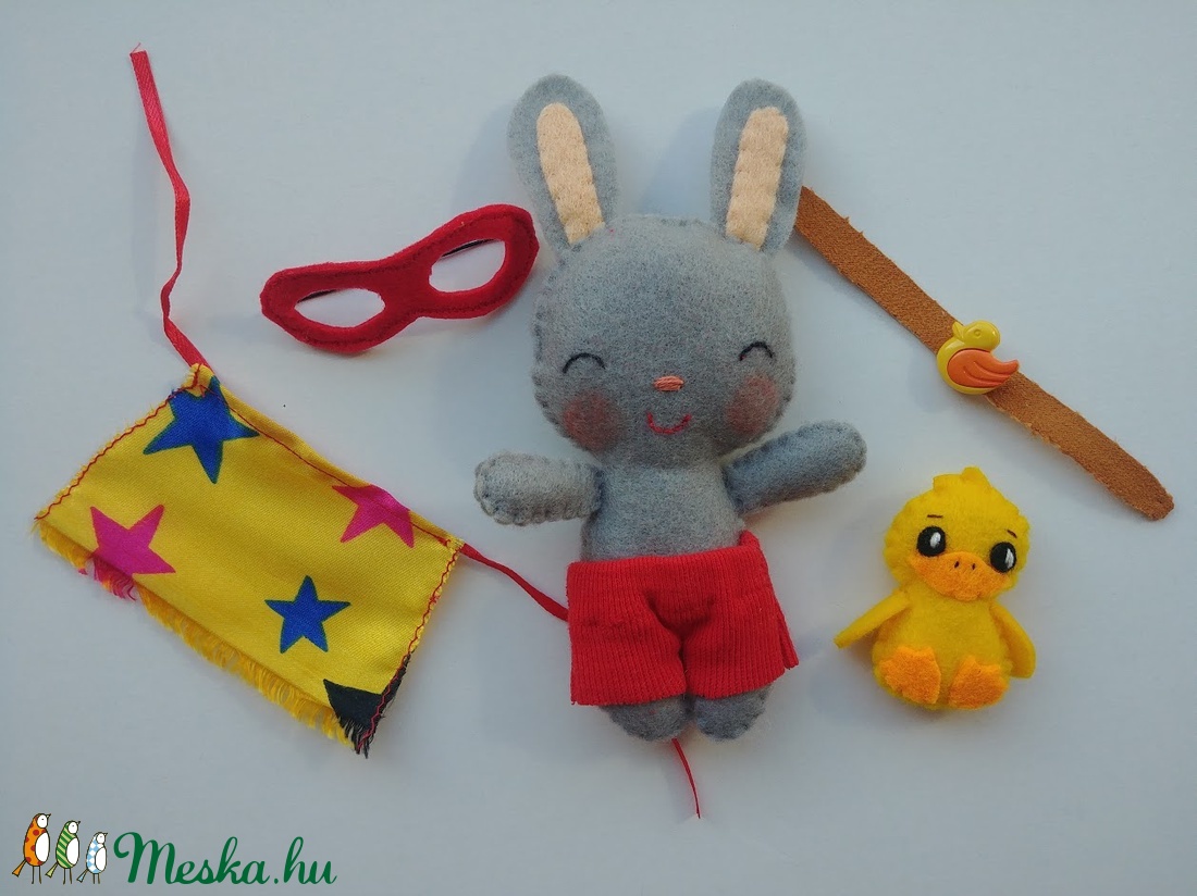 Szuperhős nyuszi - cuki kacsa segítő társsal és levehető kiegészítőkkel - játék & sport - plüssállat & játékfigura - nyuszi - Meska.hu
