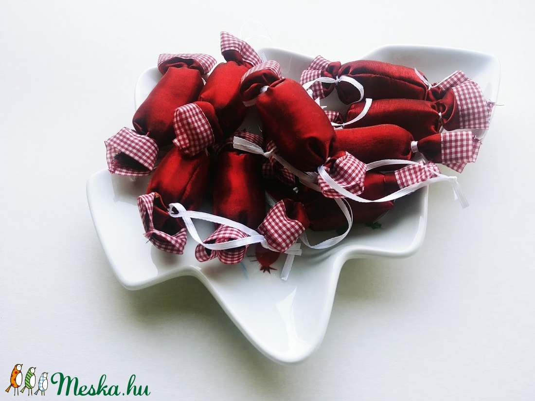 Rumos meggy - kockás textil szaloncukrok (10db) - karácsony - Meska.hu