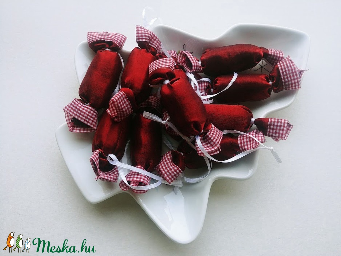 Rumos meggy - kockás textil szaloncukrok (10db) - karácsony - Meska.hu