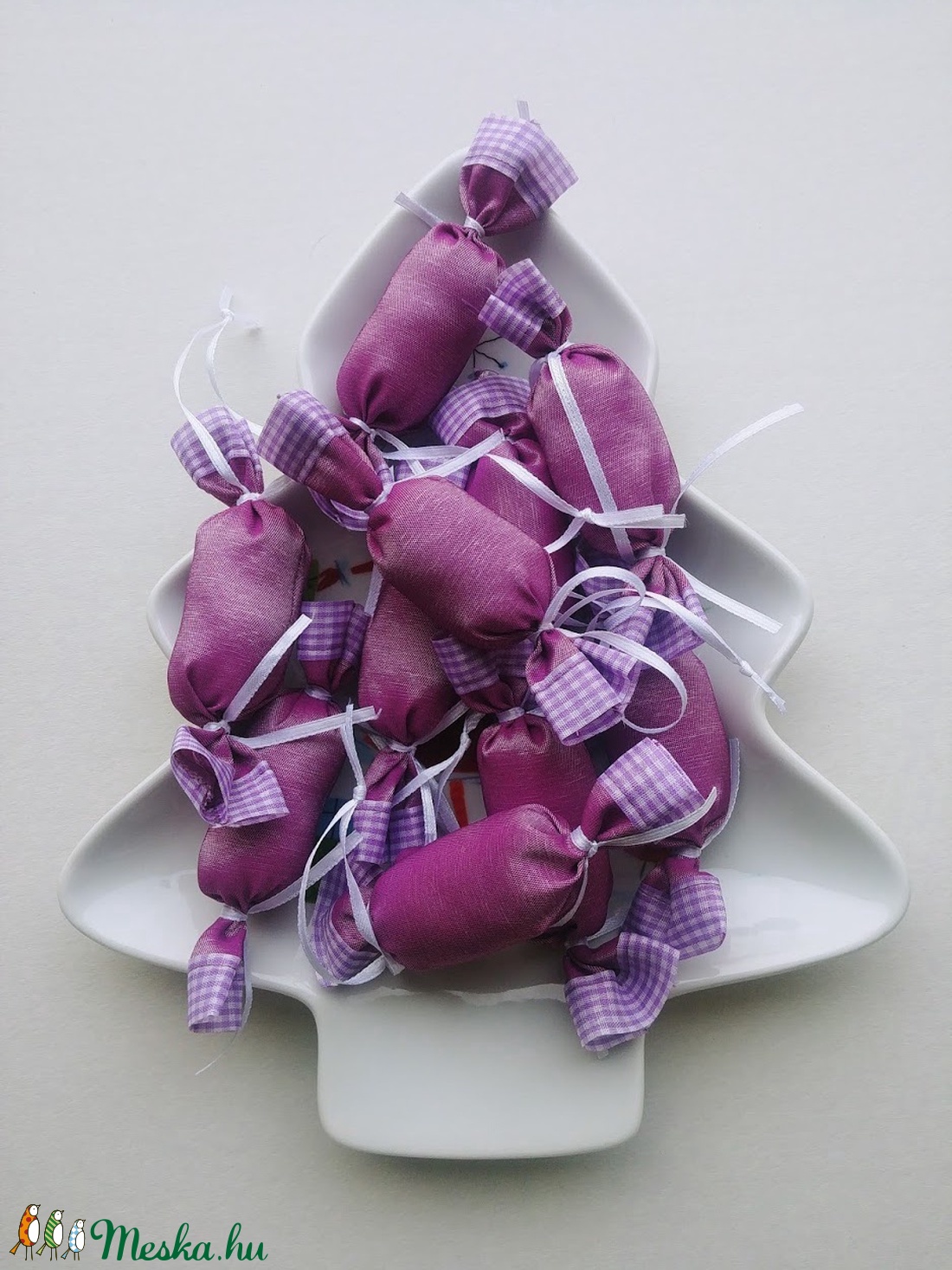 Levendula - kockás textil szaloncukrok (10db) - karácsony - Meska.hu