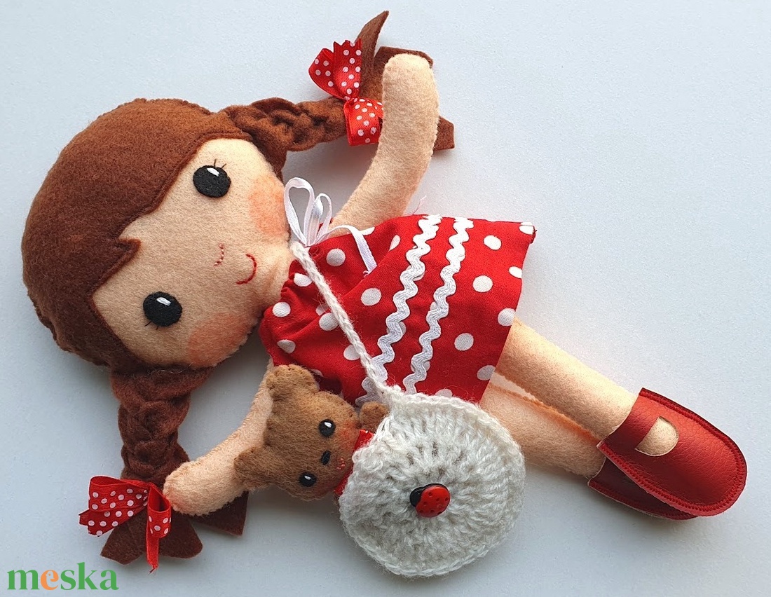 Pöttyös Panni- öltöztethető textilbaba kis macival és kiegészítőkkel (Hasonló rendelhető!) - játék & sport - baba & babaház - öltöztethető baba - Meska.hu