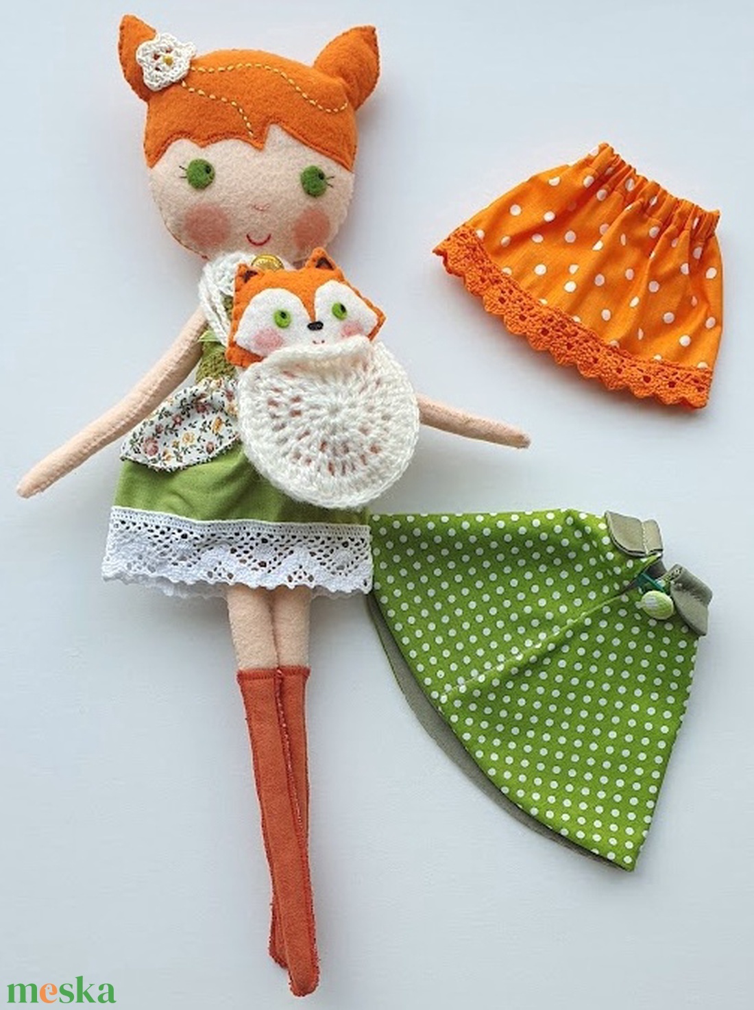 Dorka- öltöztethető  textilbaba  kis rókával és kiegészítőkkel (Azonnal vihető!) - játék & sport - baba & babaház - öltöztethető baba - Meska.hu