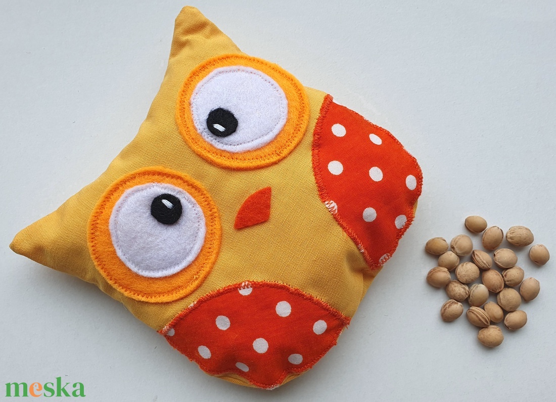 Bagoly doktor- meggymag párna ( sárga-pöttyös) - szépségápolás - egészségmegőrzési kellékek - cseresznyemagpárna - Meska.hu