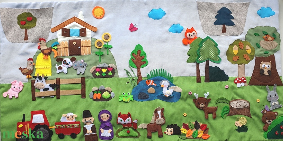 Tanya-erdő interaktív falvédő 20db tépőzáras álllatkával+ 2db ember figurával- RENDELHETŐ!!! - játék & sport - készségfejlesztő és logikai játék - oktató játékok - Meska.hu