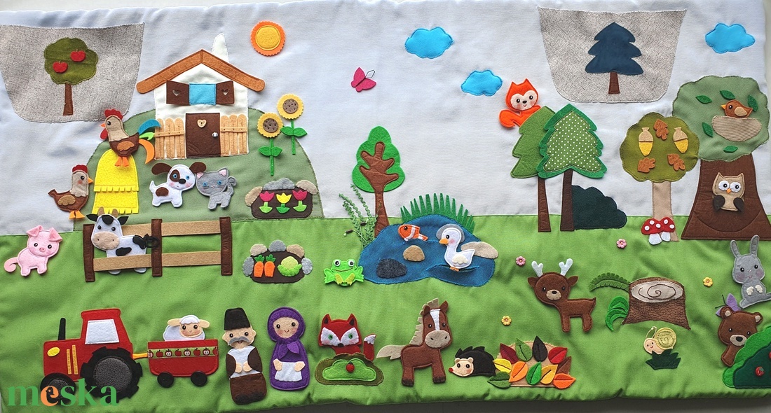 Tanya-erdő interaktív falvédő 20db tépőzáras álllatkával+ 2db ember figurával- RENDELHETŐ!!! - játék & sport - készségfejlesztő és logikai játék - oktató játékok - Meska.hu