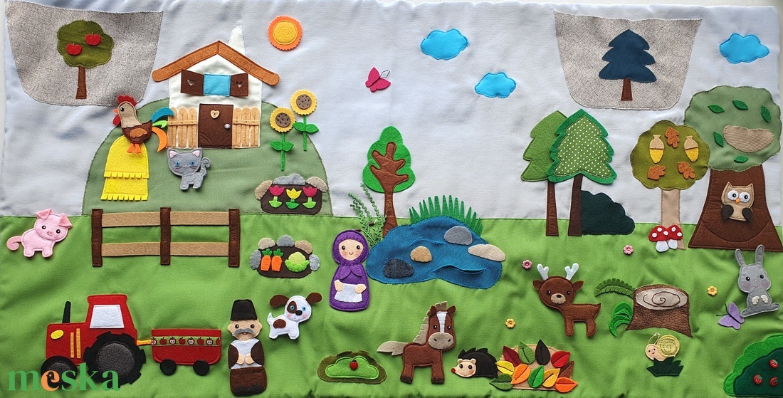 Tanya-erdő interaktív falvédő 20db tépőzáras álllatkával+ 2db ember figurával- RENDELHETŐ!!! - játék & sport - készségfejlesztő és logikai játék - oktató játékok - Meska.hu