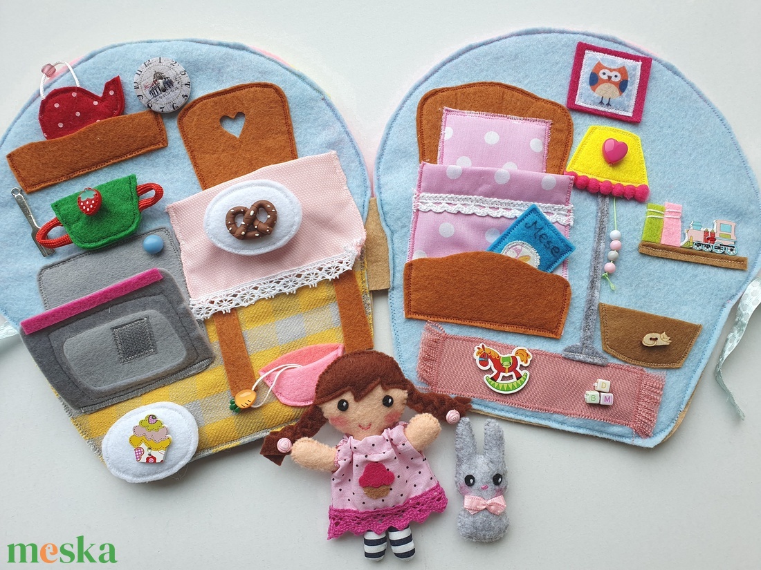 Borka baba muffin házikója- játszókönyvecske öltötztetős babával és kisnyuszival - AZONNAL VIHETŐ! - játék & sport - textilkönyv & babakönyv - Meska.hu