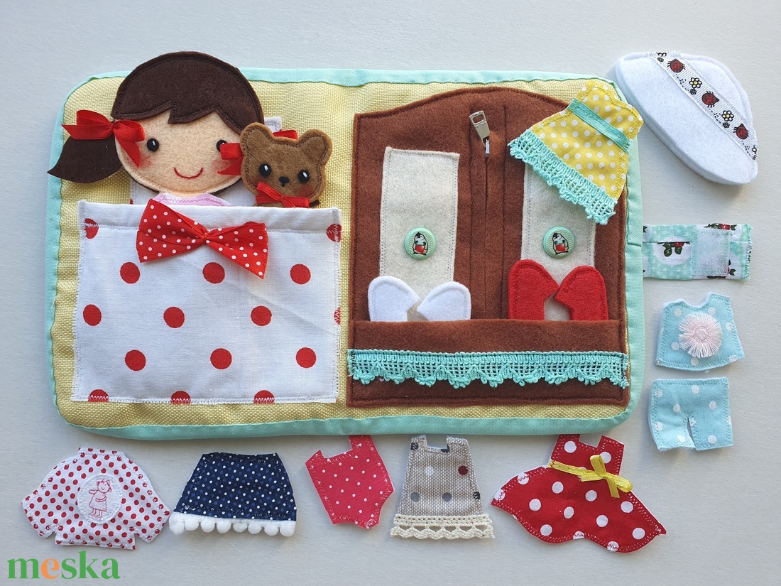 Pöttyös Panni öltöztetős baba kismacival és ruhákkal - játék & sport - baba & babaház - öltöztethető baba - Meska.hu