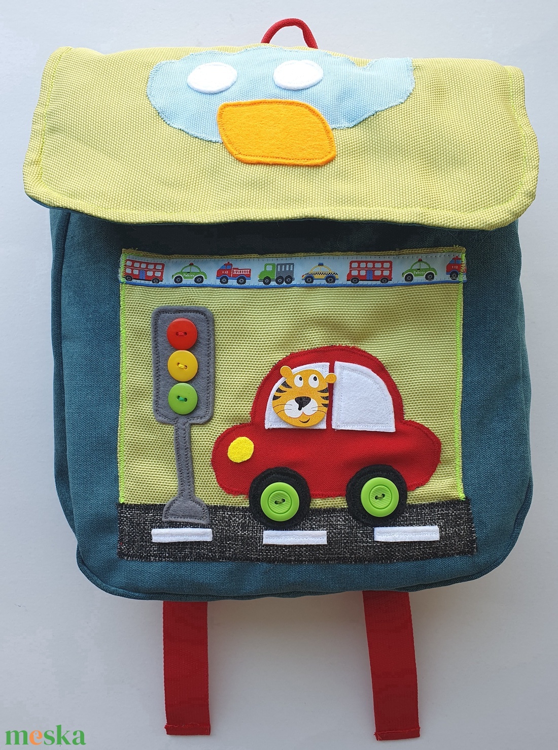 Piros autós-repülős-tigrises hátizsák -AZONNAL VIHETŐ! - játék & sport - ovis felszerelés - ovis hátizsák - Meska.hu