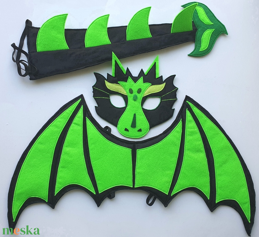 Sárkány farsangi jelmez szett (álarc+ farkinca+szárny) -AZONNAL VIHETŐ!!!! - otthon & életmód - dekoráció - halloween - halloweeni jelmez és kiegészítők - Meska.hu