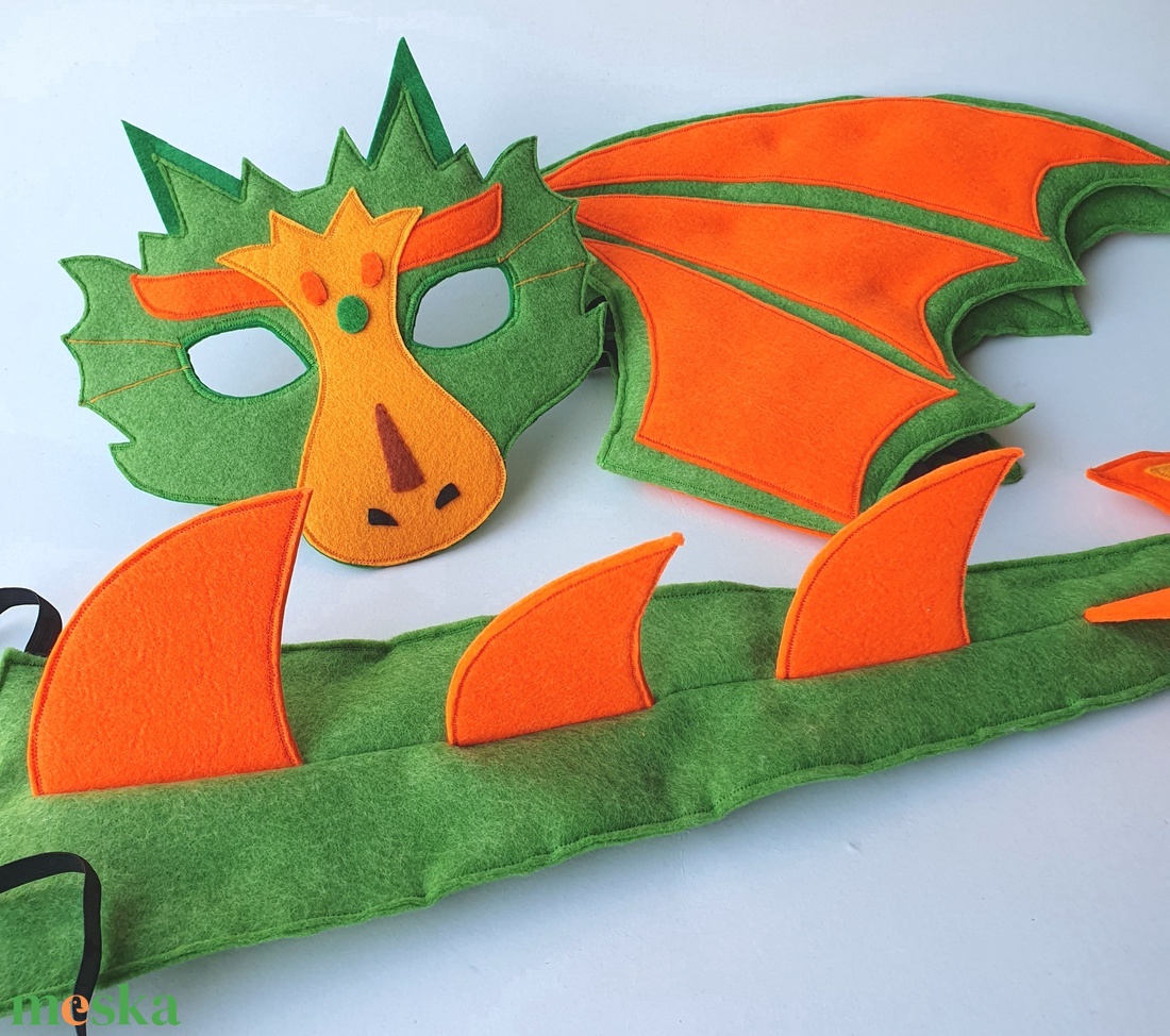 Sárkány farsangi jelmez szett (álarc+ farkinca+szárny) -AZONNAL VIHETŐ!!!! - otthon & életmód - dekoráció - halloween - halloweeni jelmez és kiegészítők - Meska.hu