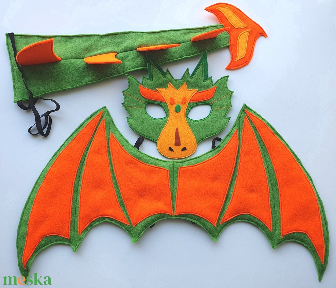 Sárkány farsangi jelmez szett (álarc+ farkinca+szárny) -AZONNAL VIHETŐ!!!! - otthon & életmód - dekoráció - halloween - halloweeni jelmez és kiegészítők - Meska.hu