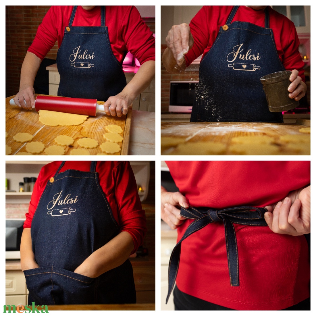 Névre szóló farmerkötény - puha farmerből - állítható nyakpánttal - otthon & életmód - konyhafelszerelés, tálalás - konyhai textil - kötény - Meska.hu