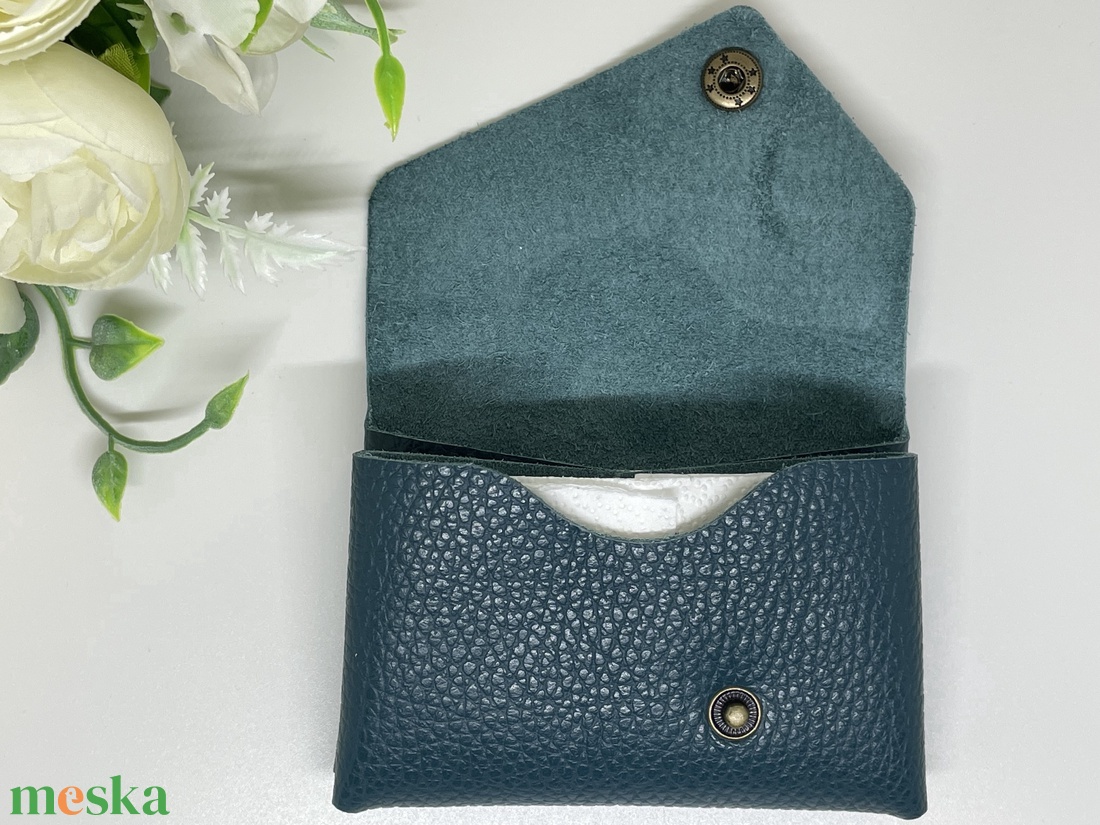 Valódi bőr zsebkendőtartó - petrol - otthon & életmód - tárolás & rendszerezés - zsebkendőtartó - Meska.hu
