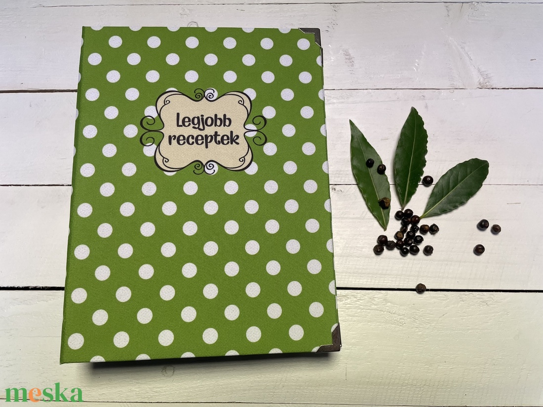 Receptes mappa - receptes könyv - lime - pöttyös - otthon & életmód - konyhafelszerelés, tálalás - sütés, főzés - receptfüzet - Meska.hu