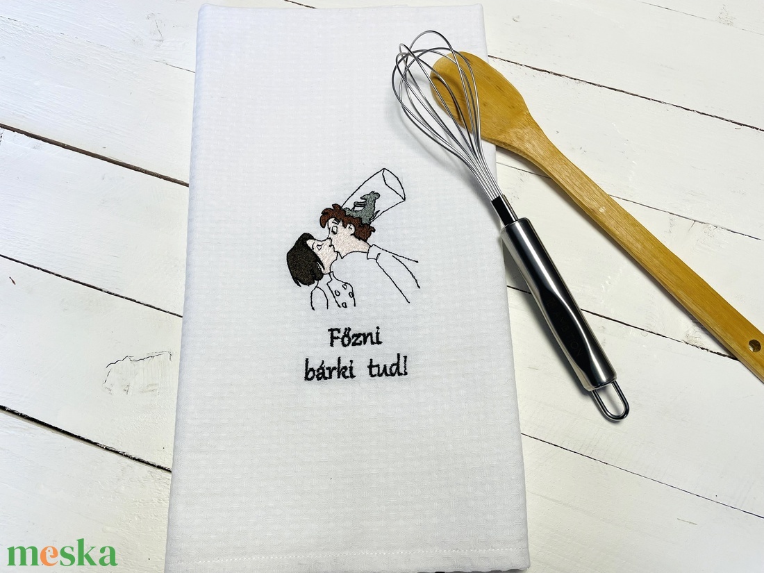 Hímzett konyharuha - Főzni bárki tud � humoros hímzett konyharuha ajándékba - otthon & életmód - konyhafelszerelés, tálalás - konyhai textil - konyharuha & törlőkendő - Meska.hu