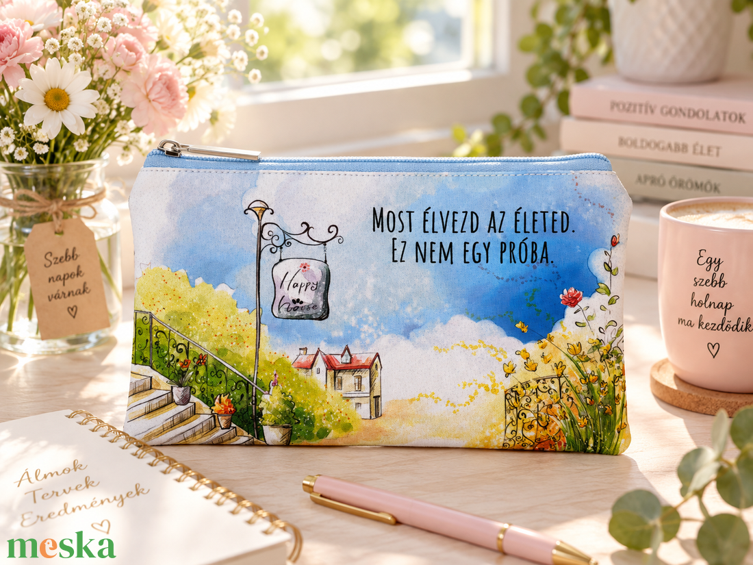 Motivációs neszesszer felirattal és akvarell mintával � 19 � 11 cm - táska & tok - neszesszer - Meska.hu