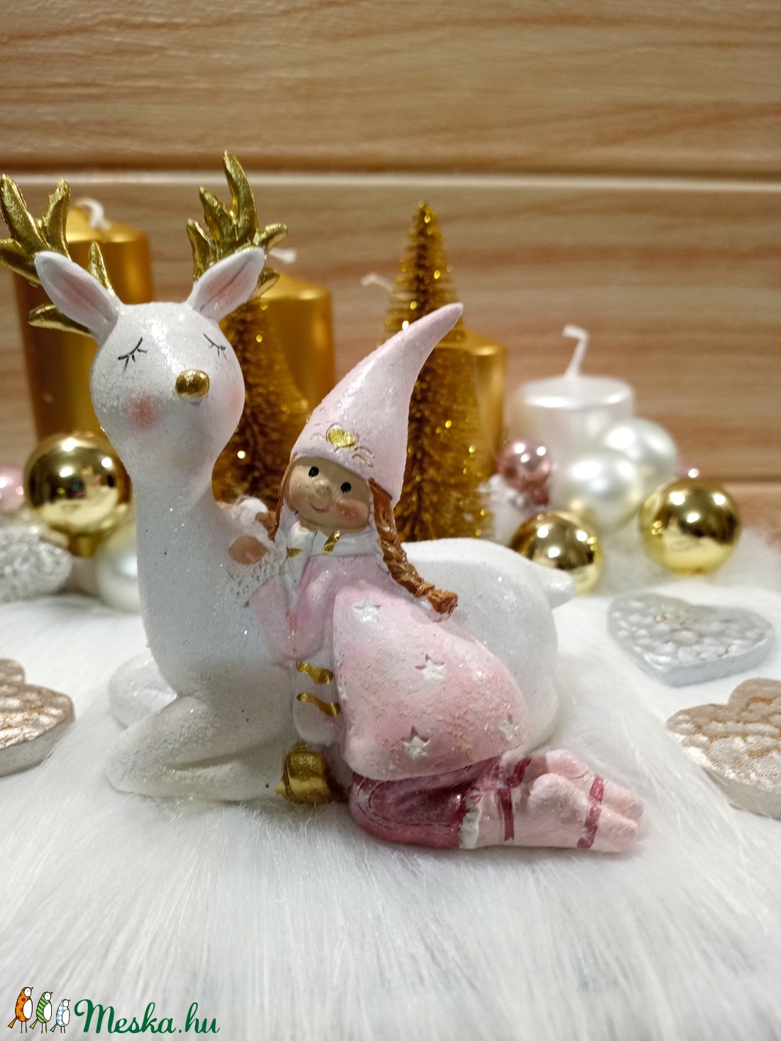 Kislány szarvasfigurával adventi asztaldísz - karácsony - Meska.hu