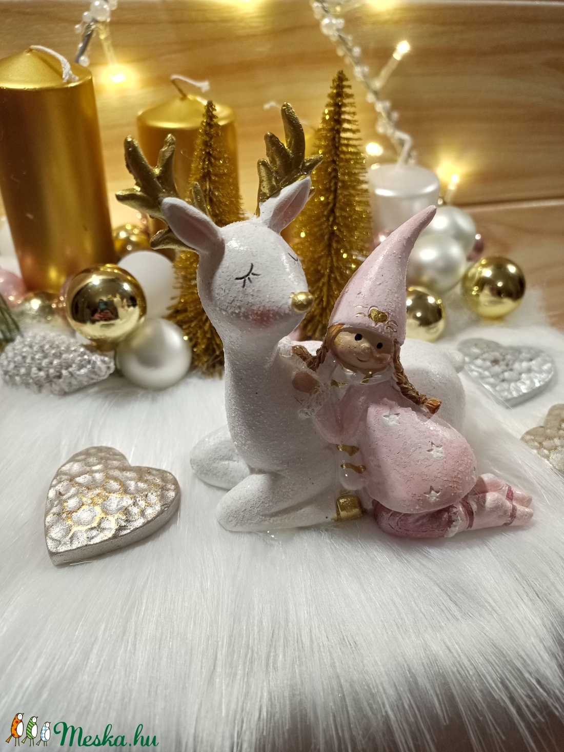 Kislány szarvasfigurával adventi asztaldísz - karácsony - Meska.hu