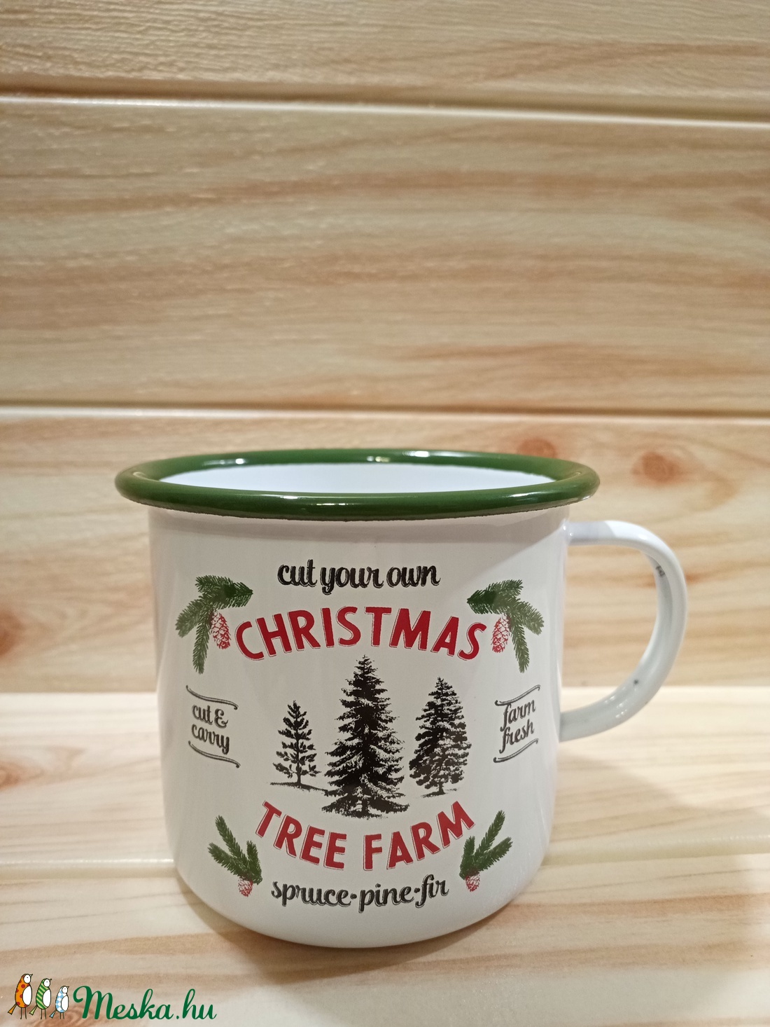 Bádog bögre zöld-feher - karácsony - karácsonyi lakásdekoráció - Meska.hu