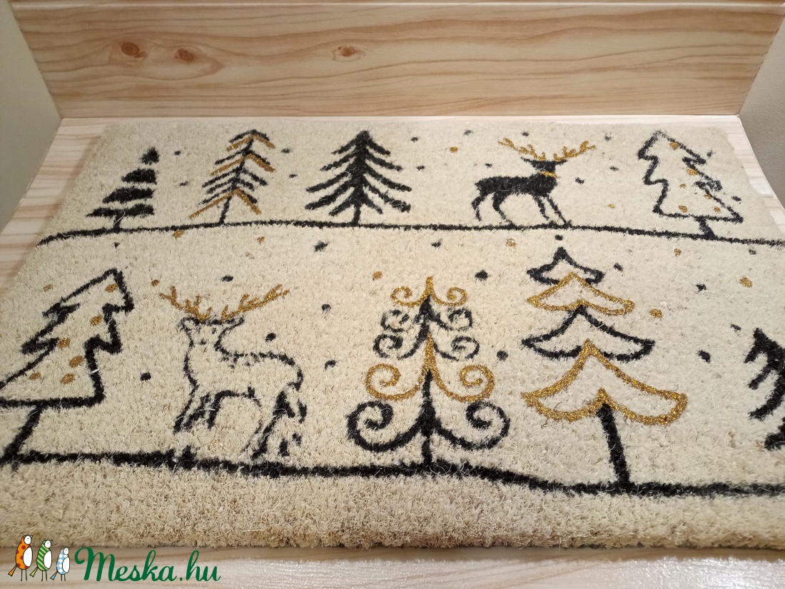 Karácsonyi mintájú lábtörlő 60x 40 cm kókuszrost arany -  - Meska.hu