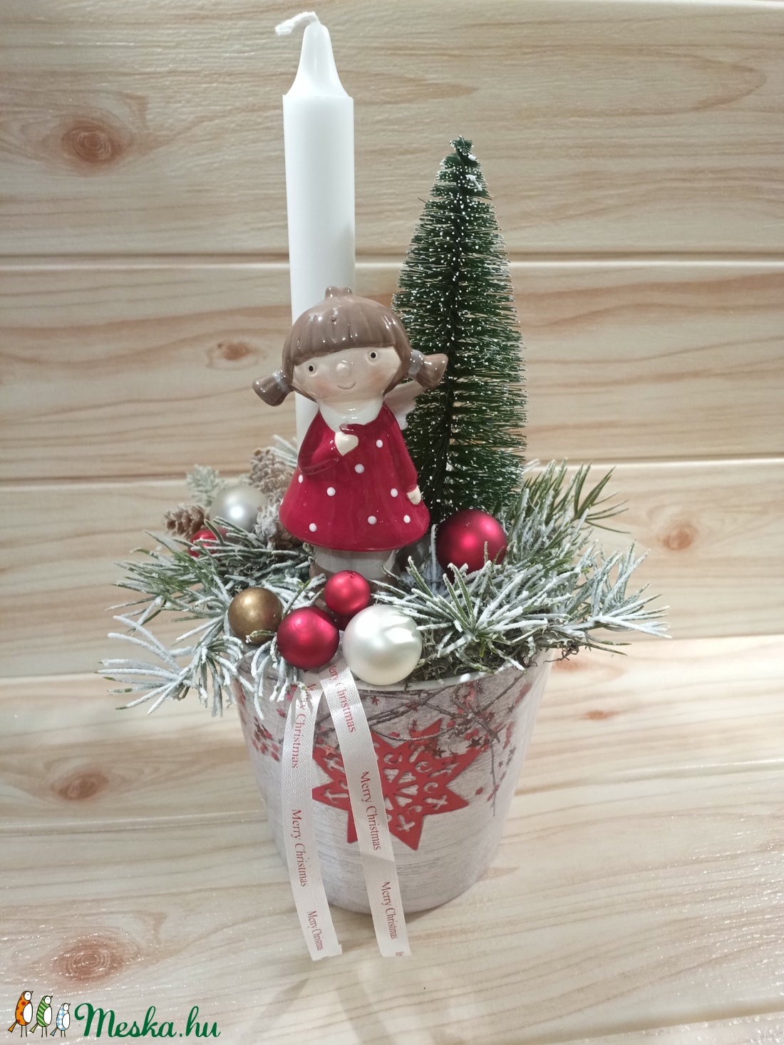 Karácsonyi asztaldísz kaspóban  - karácsony - karácsonyi lakásdekoráció - Meska.hu