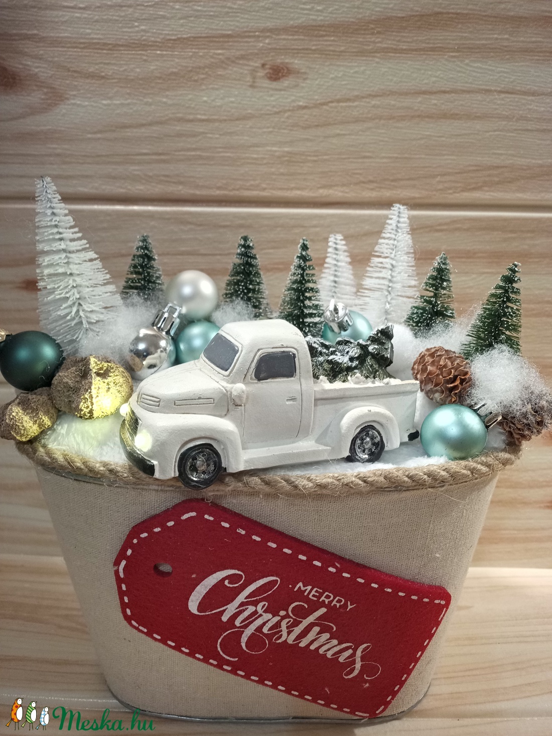 Autó erdei úton-világító fényszórókkal- karácsonyi dekoráció - karácsony - karácsonyi lakásdekoráció - Meska.hu