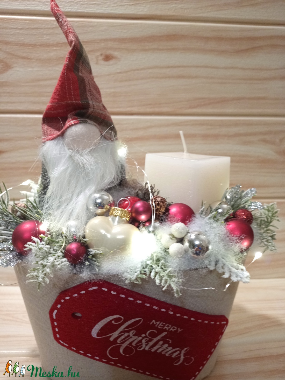 Manós karácsonyi asztaldísz fényfüzérrel - karácsony - karácsonyi lakásdekoráció - Meska.hu