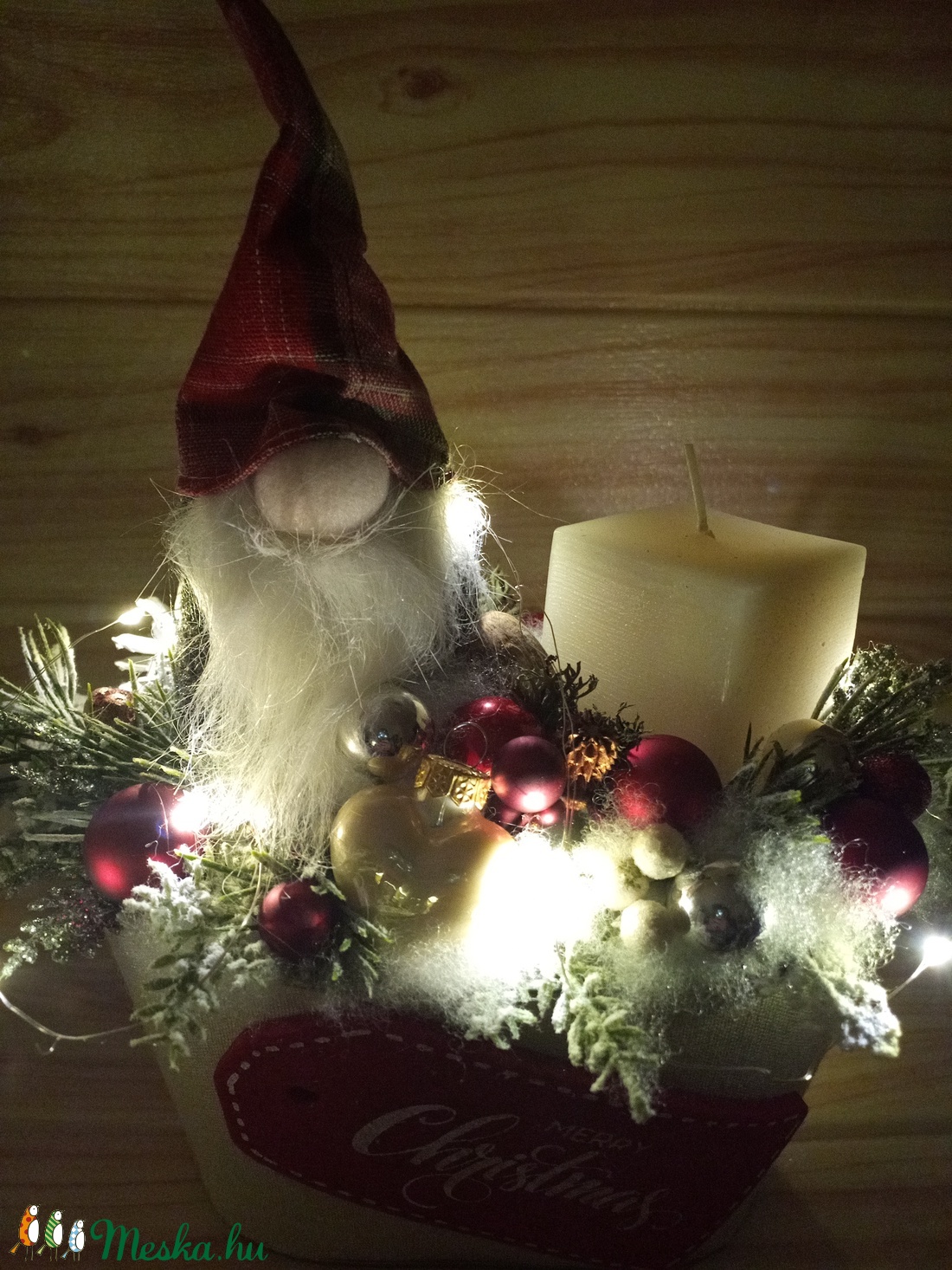 Manós karácsonyi asztaldísz fényfüzérrel - karácsony - karácsonyi lakásdekoráció - Meska.hu