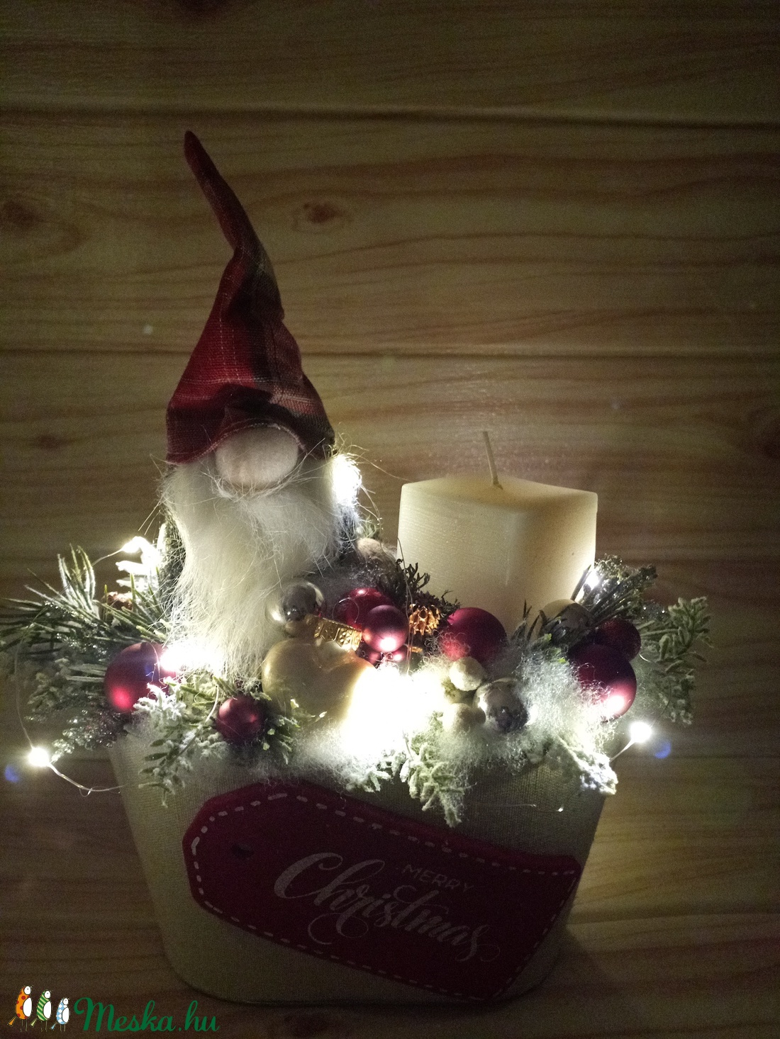 Manós karácsonyi asztaldísz fényfüzérrel - karácsony - karácsonyi lakásdekoráció - Meska.hu
