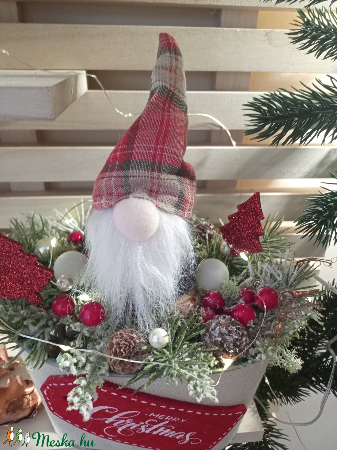 Manós karácsonyi asztaldísz LED világítással - karácsony - karácsonyi lakásdekoráció - karácsonyi manók, figurák - Meska.hu