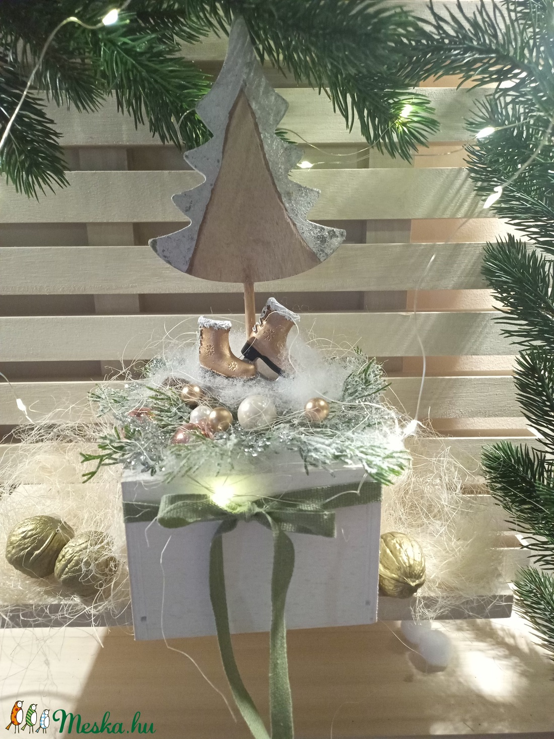 Mini asztaldísz ezüstfenyő - karácsony - karácsonyi lakásdekoráció - karácsonyi lakásdíszek - Meska.hu
