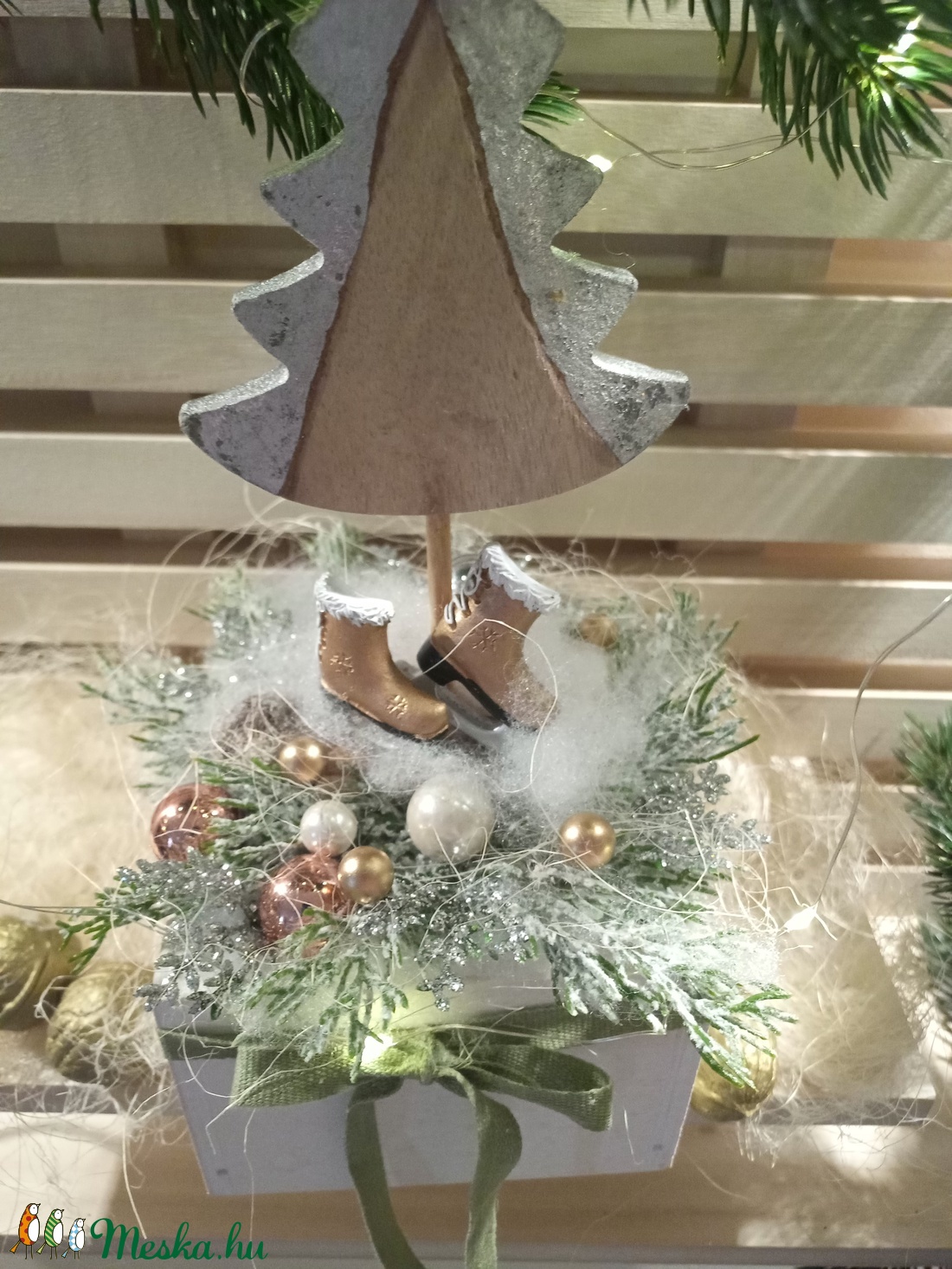 Mini asztaldísz ezüstfenyő - karácsony - karácsonyi lakásdekoráció - karácsonyi lakásdíszek - Meska.hu