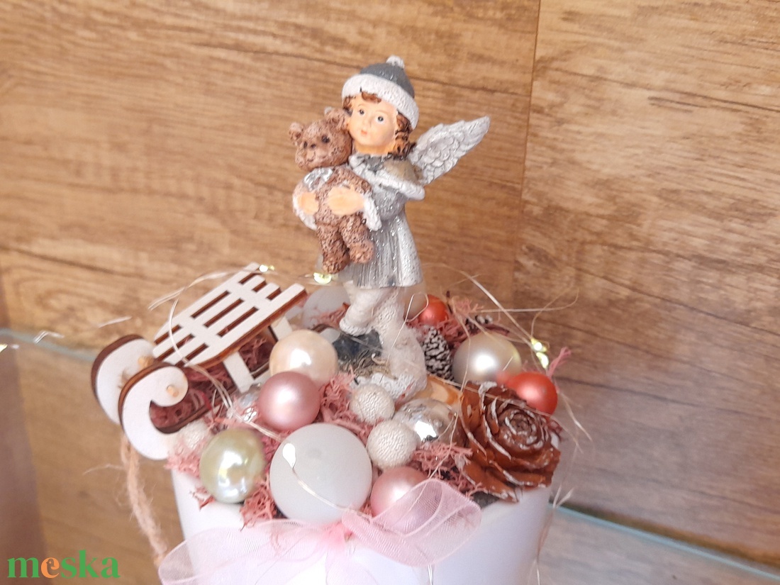 Angyalkás mini asztaldísz kerámia kaspóban  - karácsony - karácsonyi lakásdekoráció - ünnepi asztaldekoráció - Meska.hu