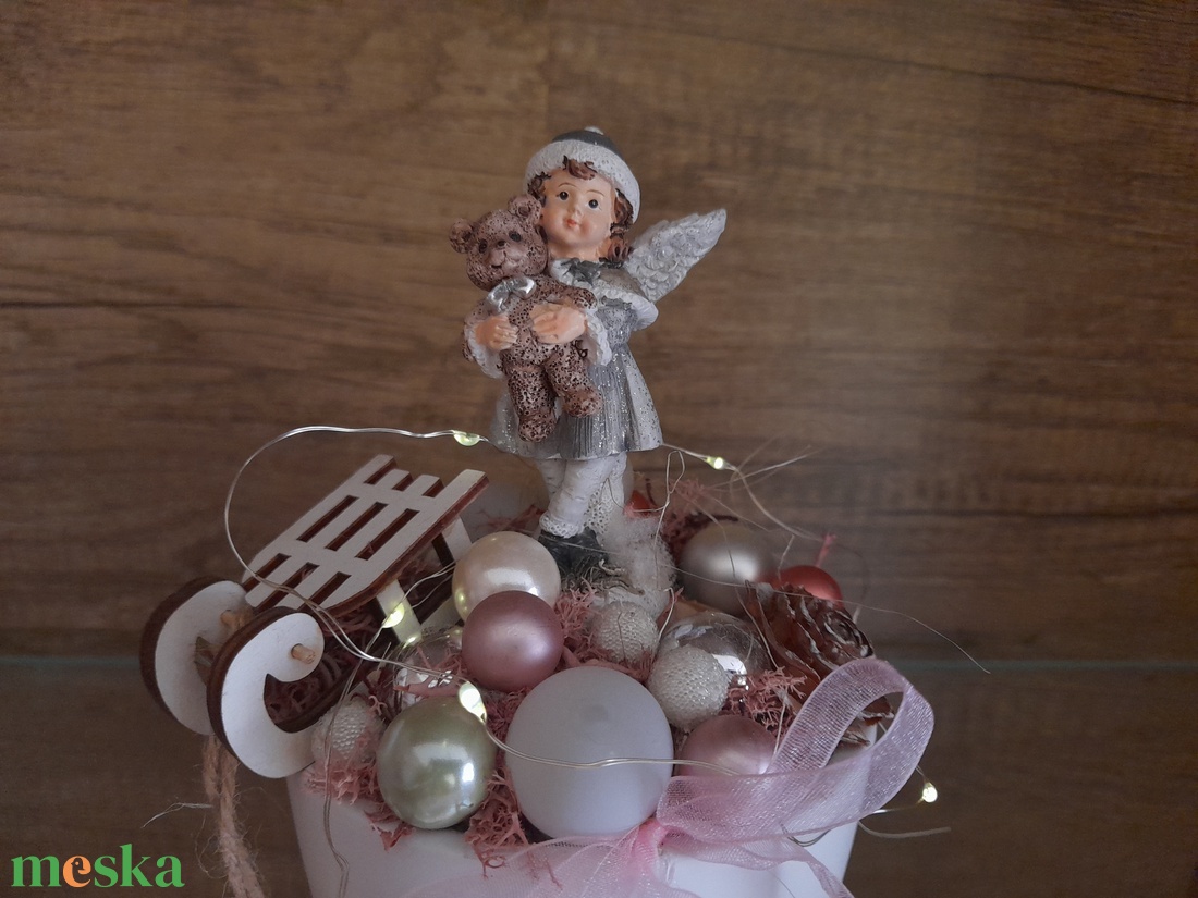 Angyalkás mini asztaldísz kerámia kaspóban  - karácsony - karácsonyi lakásdekoráció - ünnepi asztaldekoráció - Meska.hu