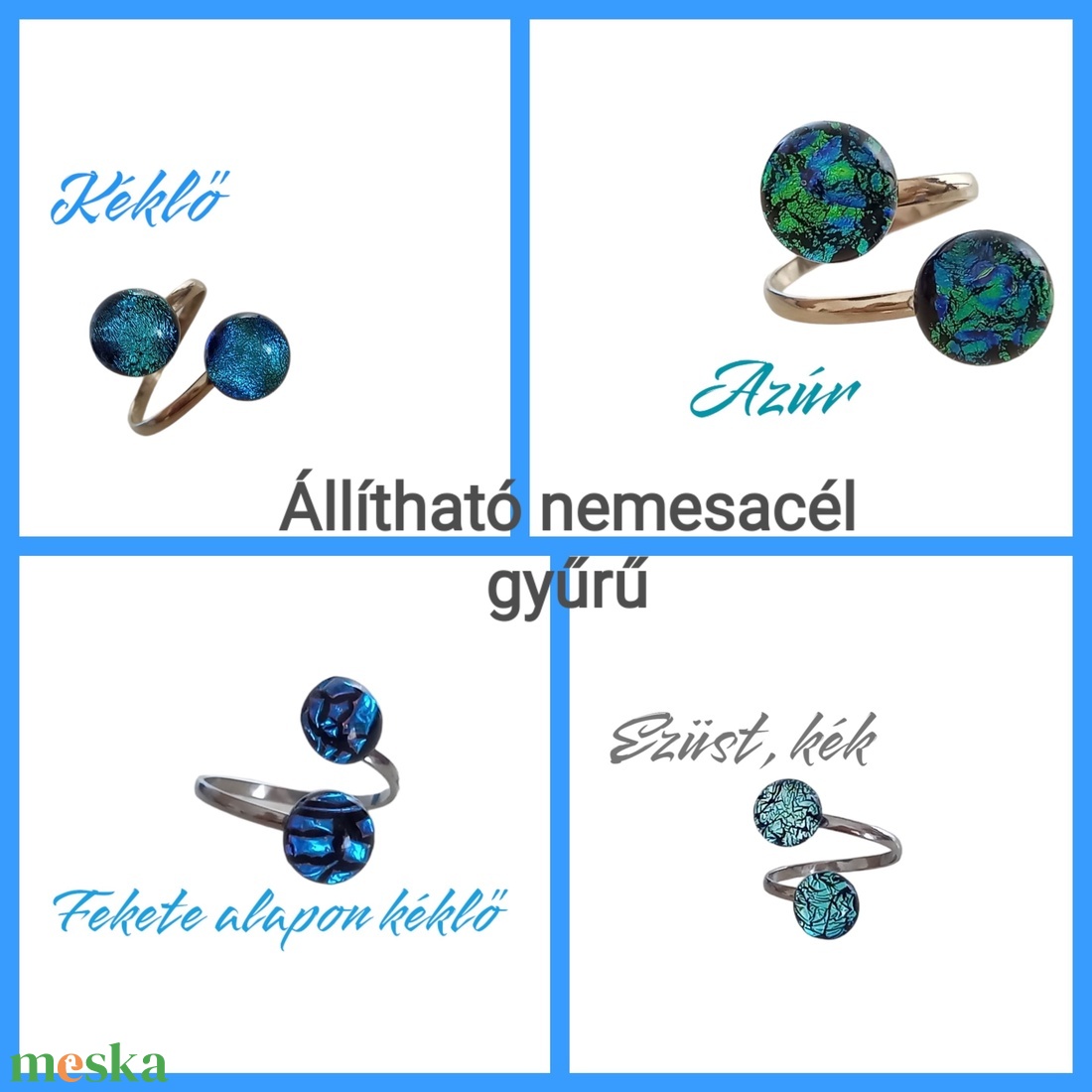 Állítható nemesacél kék árnyalatú gyűrű - ékszer - gyűrű - többköves gyűrű - Meska.hu Állítható nemesacél kék árnyalatú gyűrű - ékszer - gyűrű - többköves gyűrű - Meska.hu