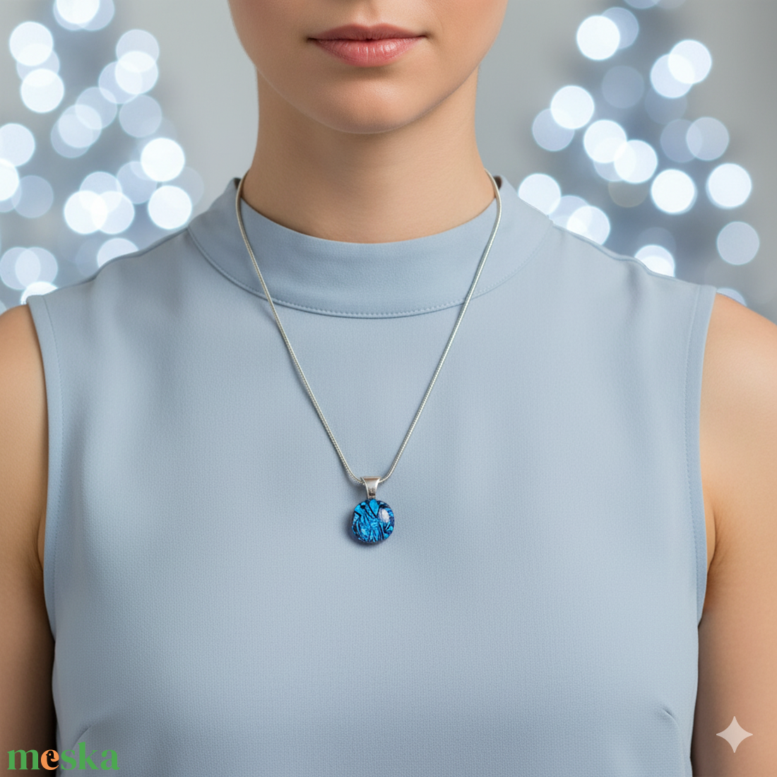 Glamor fekete alapon kéklő medál - ékszer - nyaklánc - medálos nyaklánc - Meska.hu