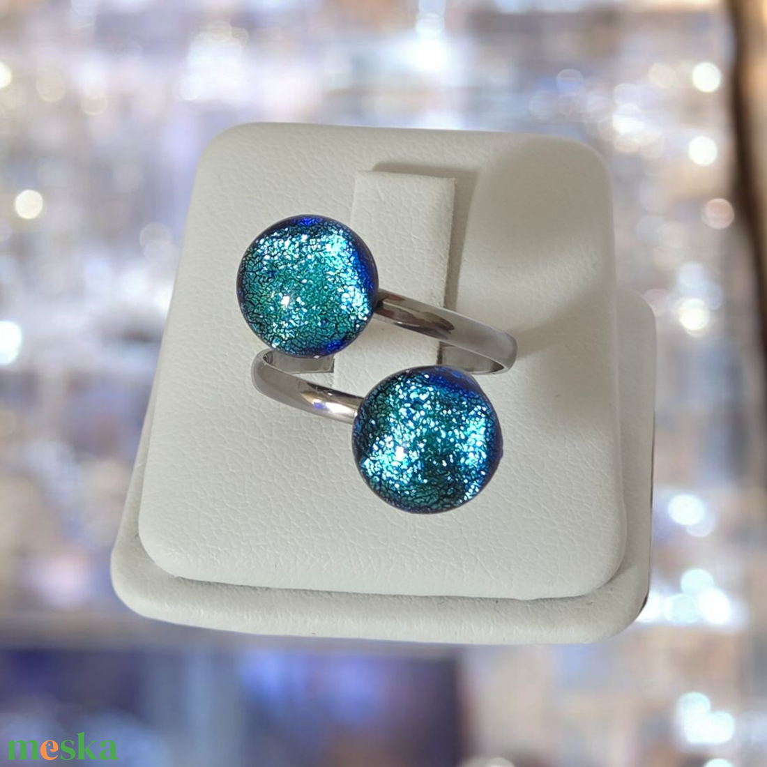 Glamor középkék csillogó gyürü - ékszer - gyűrű - üveglencsés gyűrű - Meska.hu