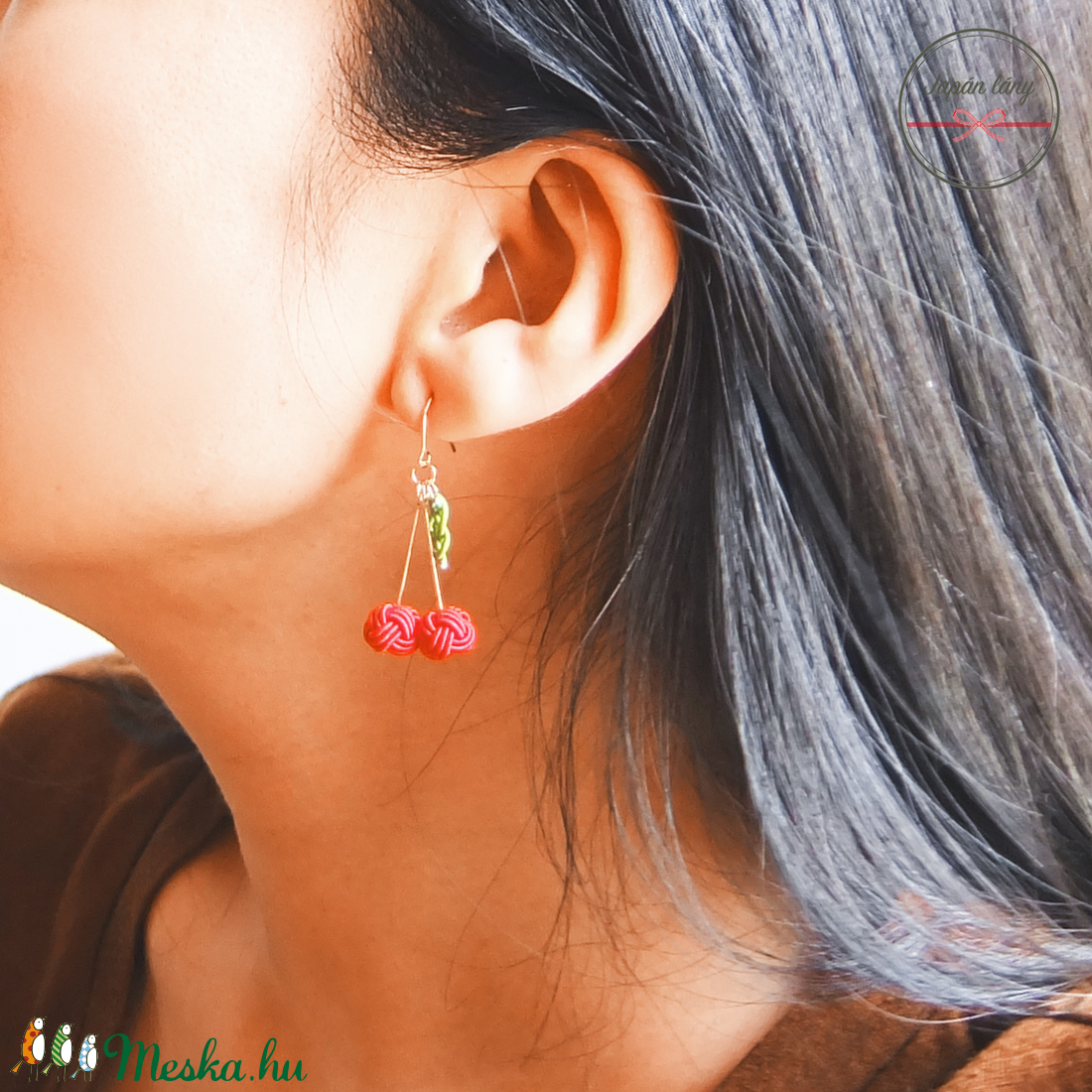 Japány Cseresznye Fülbevaló - ékszer - fülbevaló - lógó fülbevaló - Meska.hu
