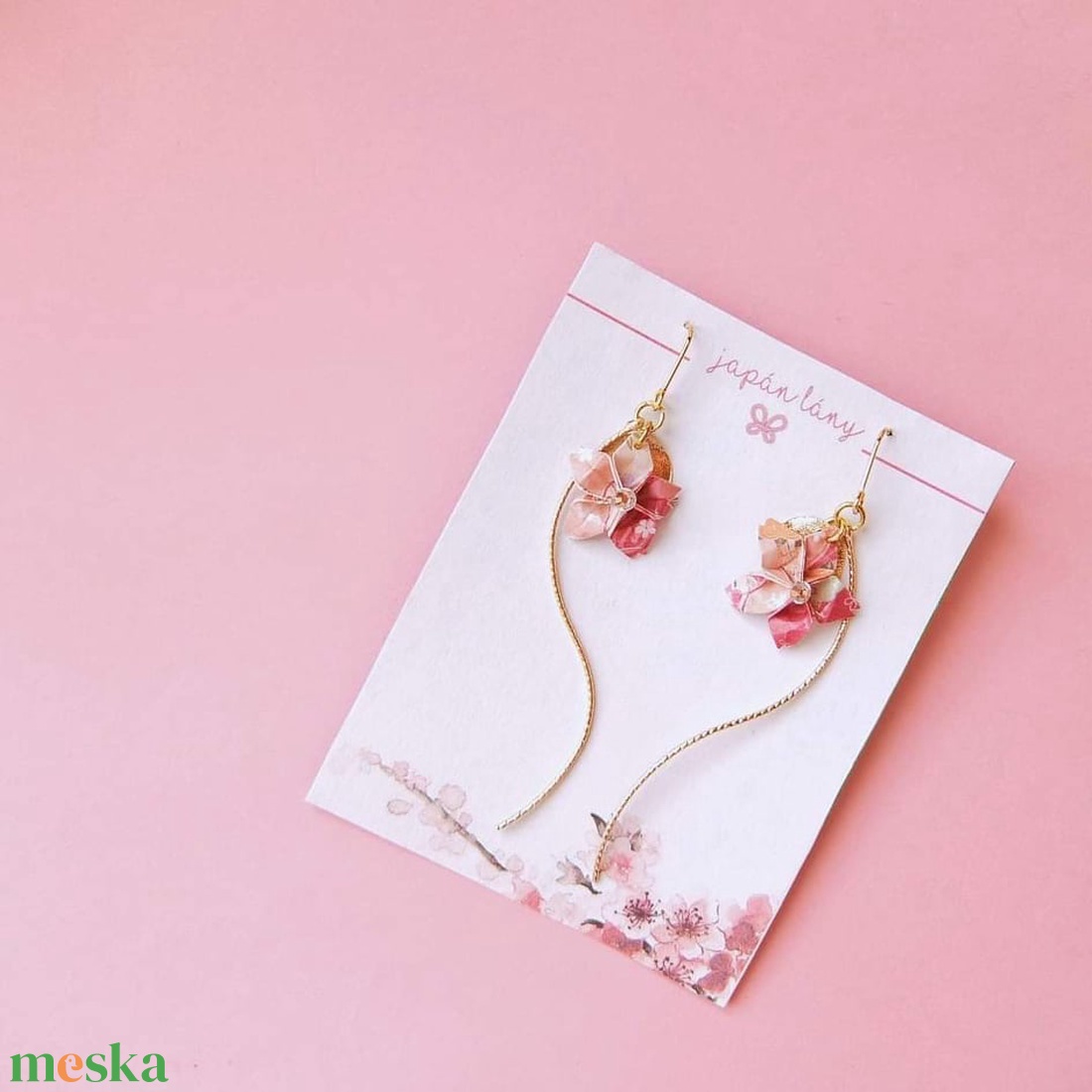 Japán Origami Cseresznyevirág Fülbevaló - ékszer - fülbevaló - lógó fülbevaló - Meska.hu